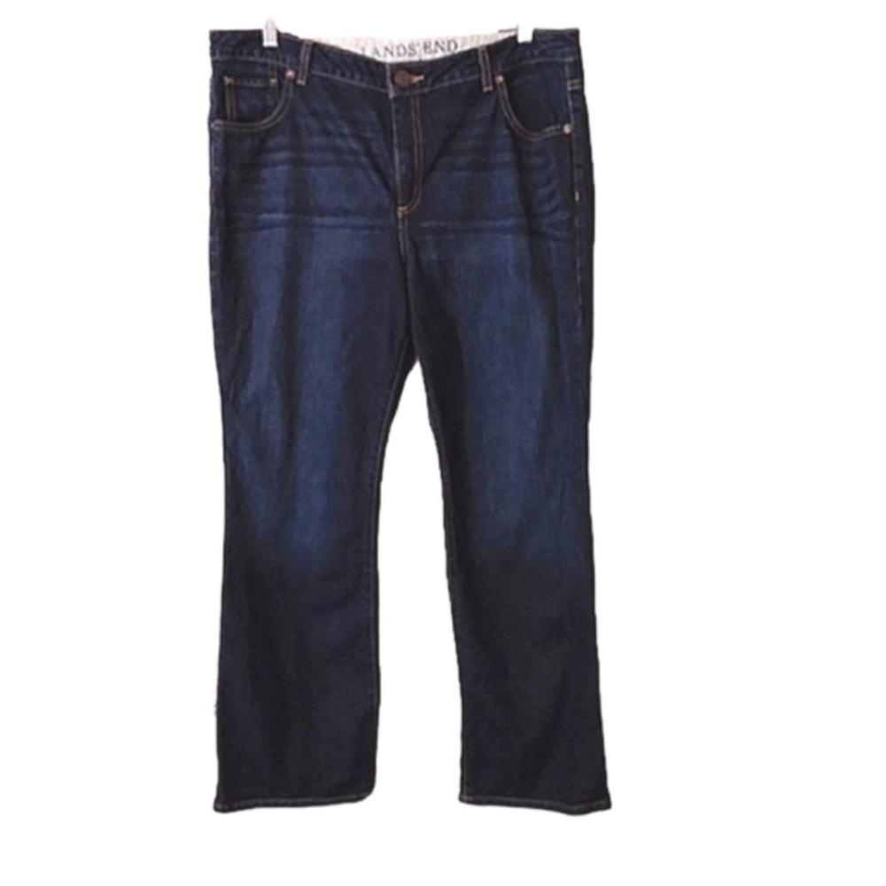 LANDS' End Women's Original Fit Modern Waist Bootcut Medium Dark Wash size 14P